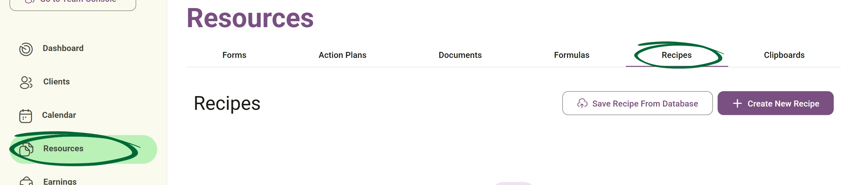 Go to Recipes screenshot